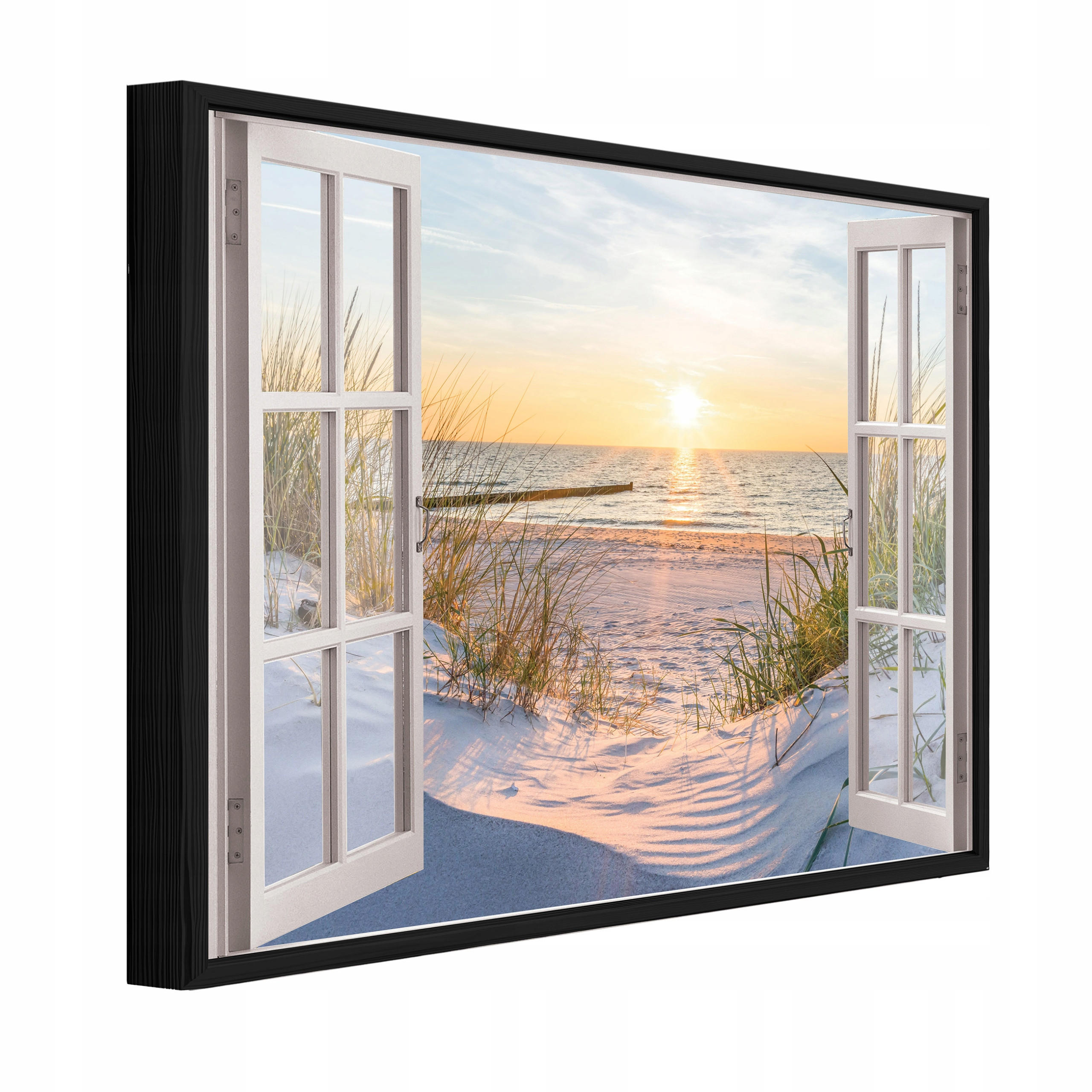 BILDER mit Rahmen Fenster Strand Beige 120x80 cm - Multicolor, Holzwerkstoff (120/80cm) - Wallarena