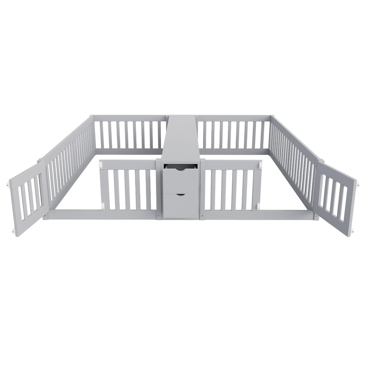 KINDERBETT 90/200 cm & 90/200 cm in Grau mit 2 Schubladen und Regal - Grau, Holz/Holzwerkstoff (90/200cm) - CHICFURN