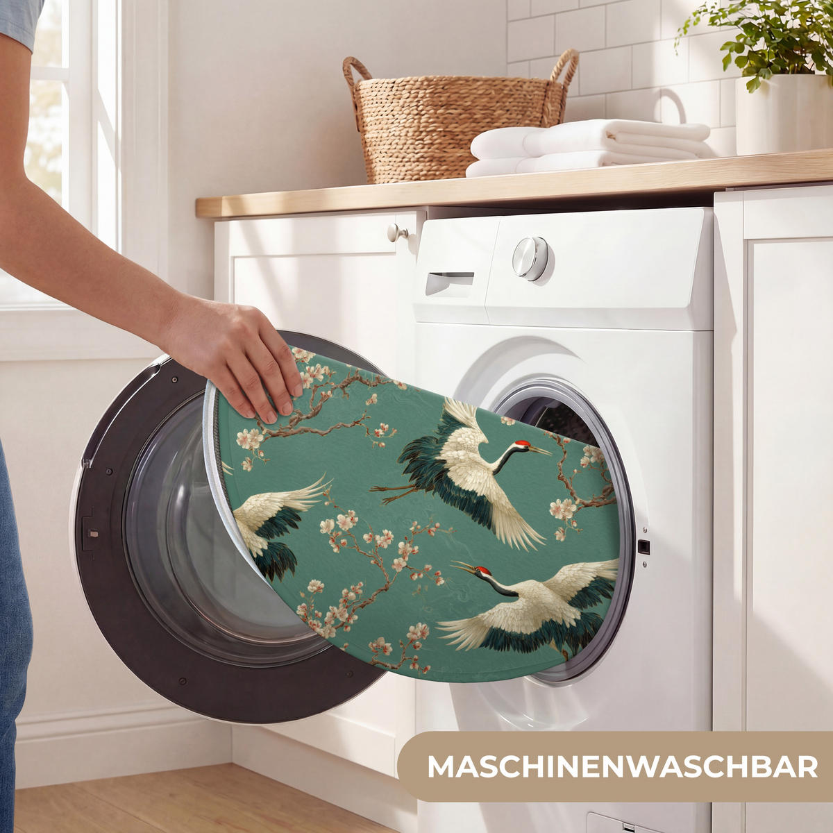 WC-VORLEGER Kirschblüte - Umstandsblumen - Grün Toilettenteppich 70x70 cm - Waldgrün, Kunststoff/Textil (70/70cm) - OnlyWow
