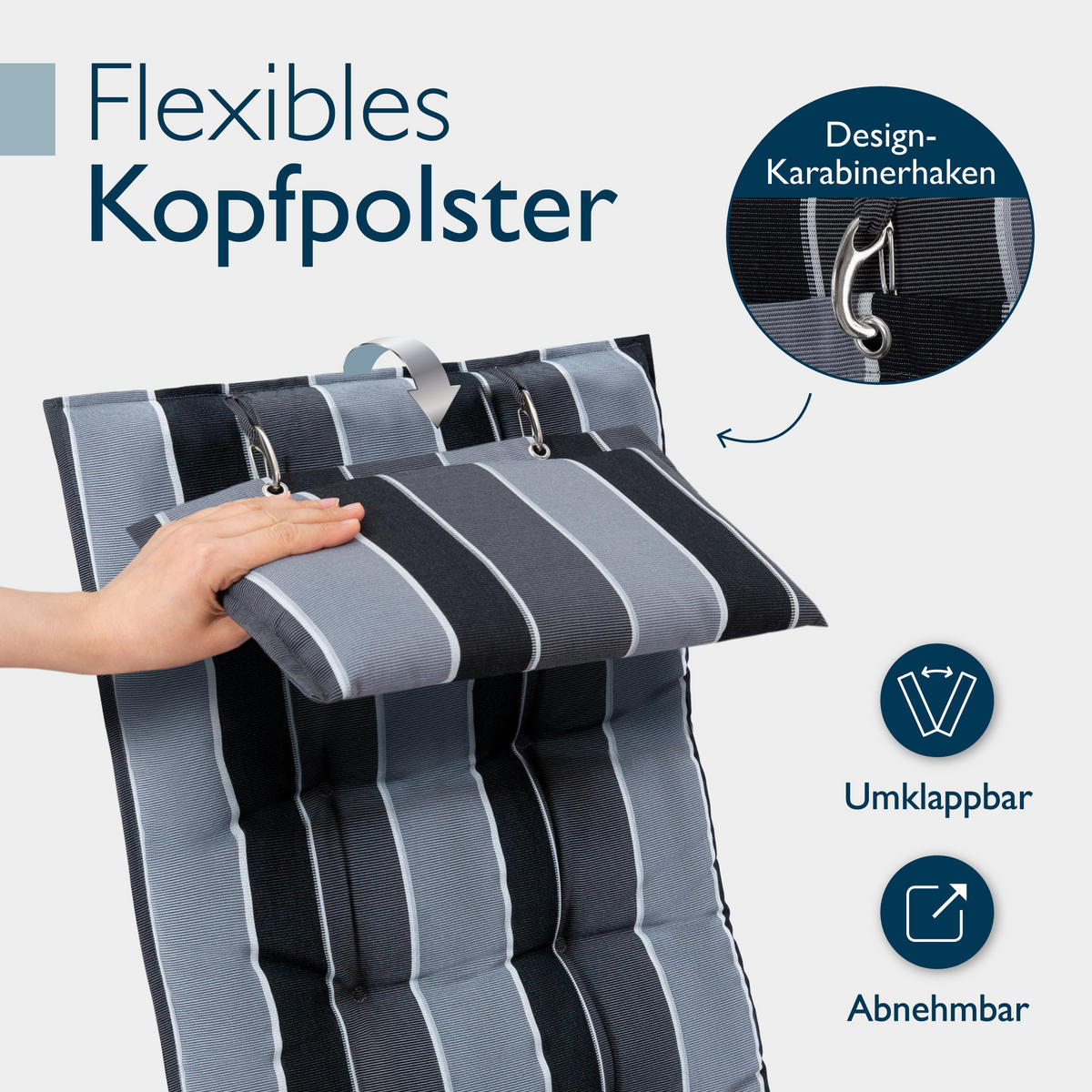 HOCHLEHNERAUFLAGE Sun-HL 119/50/8cm Anthrazit-Gestreift - Multicolor, Textil (50/8/119cm) - Beautissu 