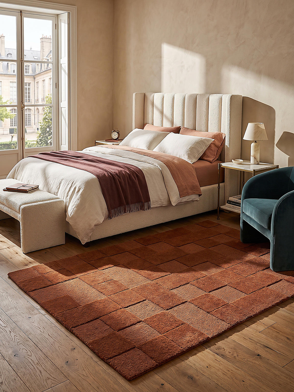 TEPPICH aus Wolle, handgetuftet, DEBEN, in Terrakotta, Schachbrettmuster, 160 x 230 cm - Orange, Textil (160/230cm) - KADIMA DESIGN