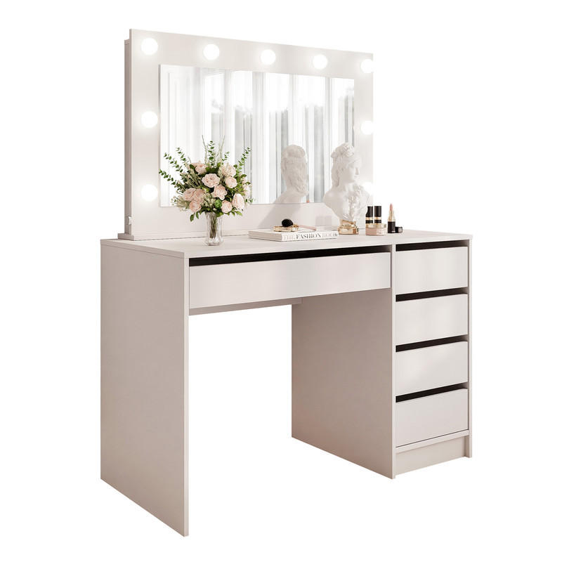 SCHMINKTISCH BELLA II mit LED-Beleuchtung und Spiegel, 110 cm Kaschmir - Kaschmir, Holzwerkstoff (110/77/55cm) - Idohome