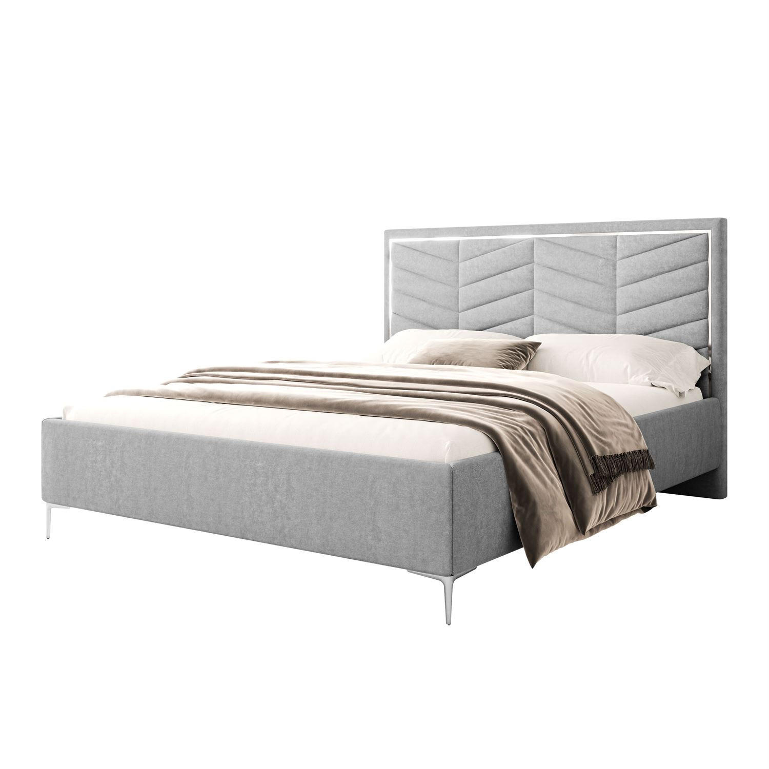 POLSTERBETT AURORA II 120x200 mit Bettkasten Boston Light Grey - Hellgrau, Textil (120/200cm) - Lookway