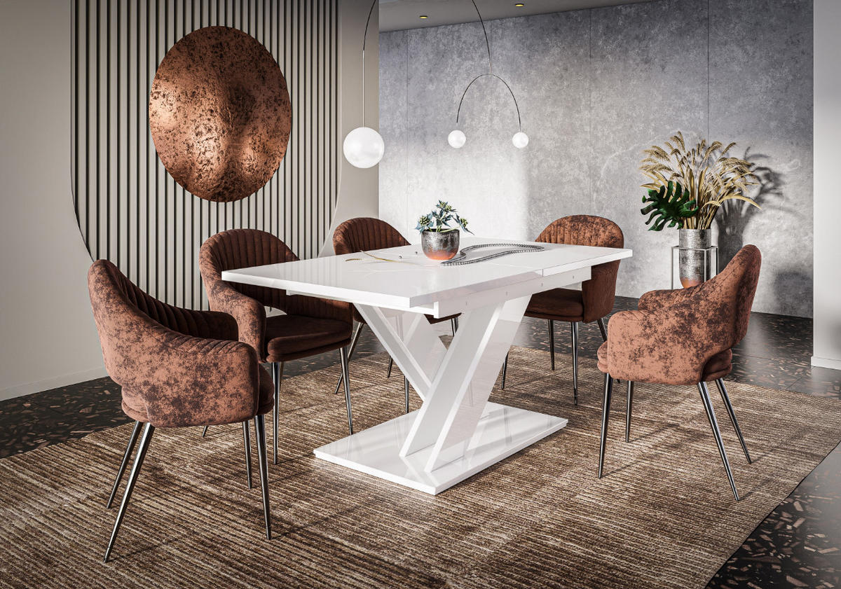 ESSTISCH Ausziehbar 140-180 cm Weiß glänzend - Weiß Hochglanz, Holzwerkstoff (180/80/75cm) - Home Collective