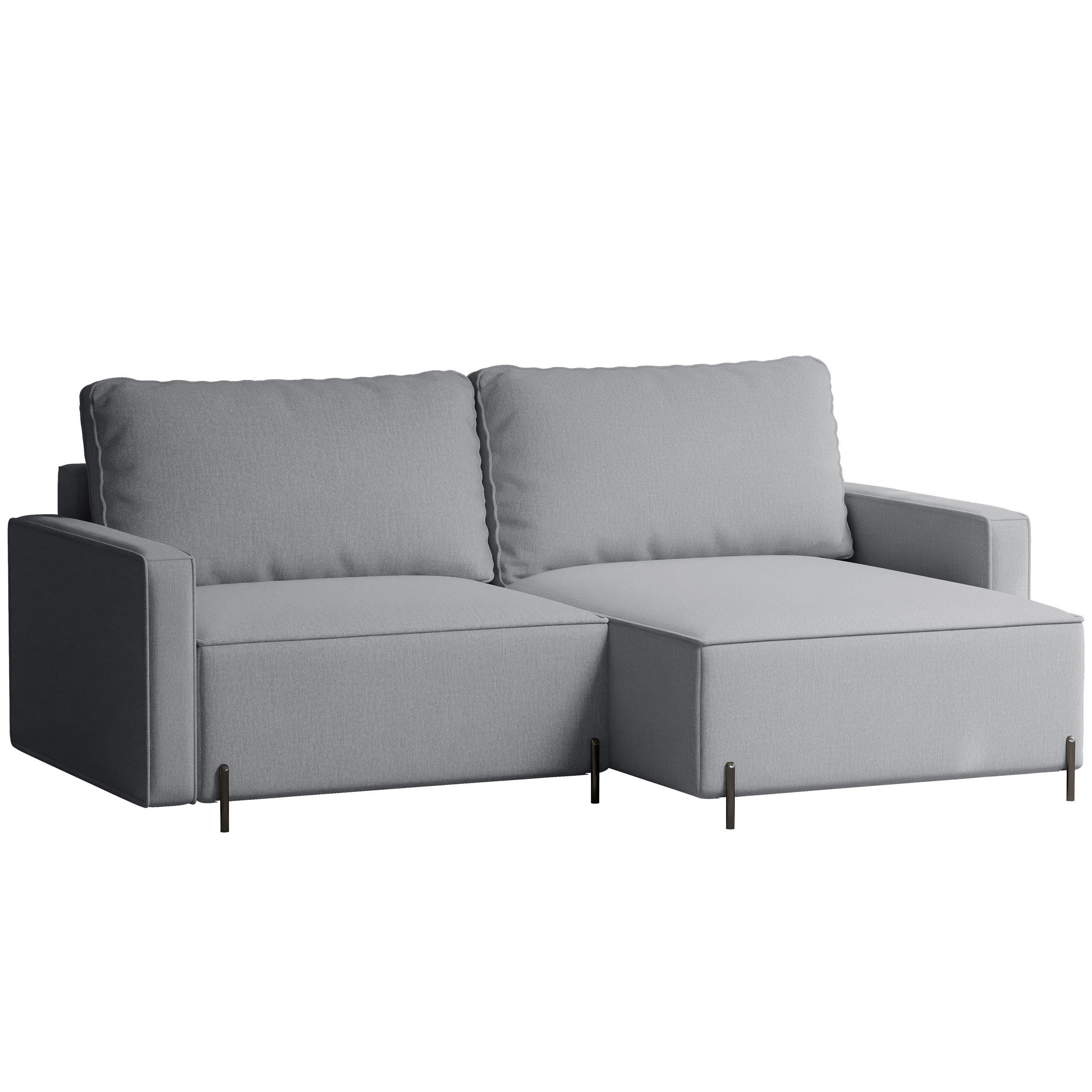 ECKSOFA LEO Rechts, mit Schlaffunktion und Bettkasten, Grau - Grau, Textil/Metall (229/148cm) - Idohome
