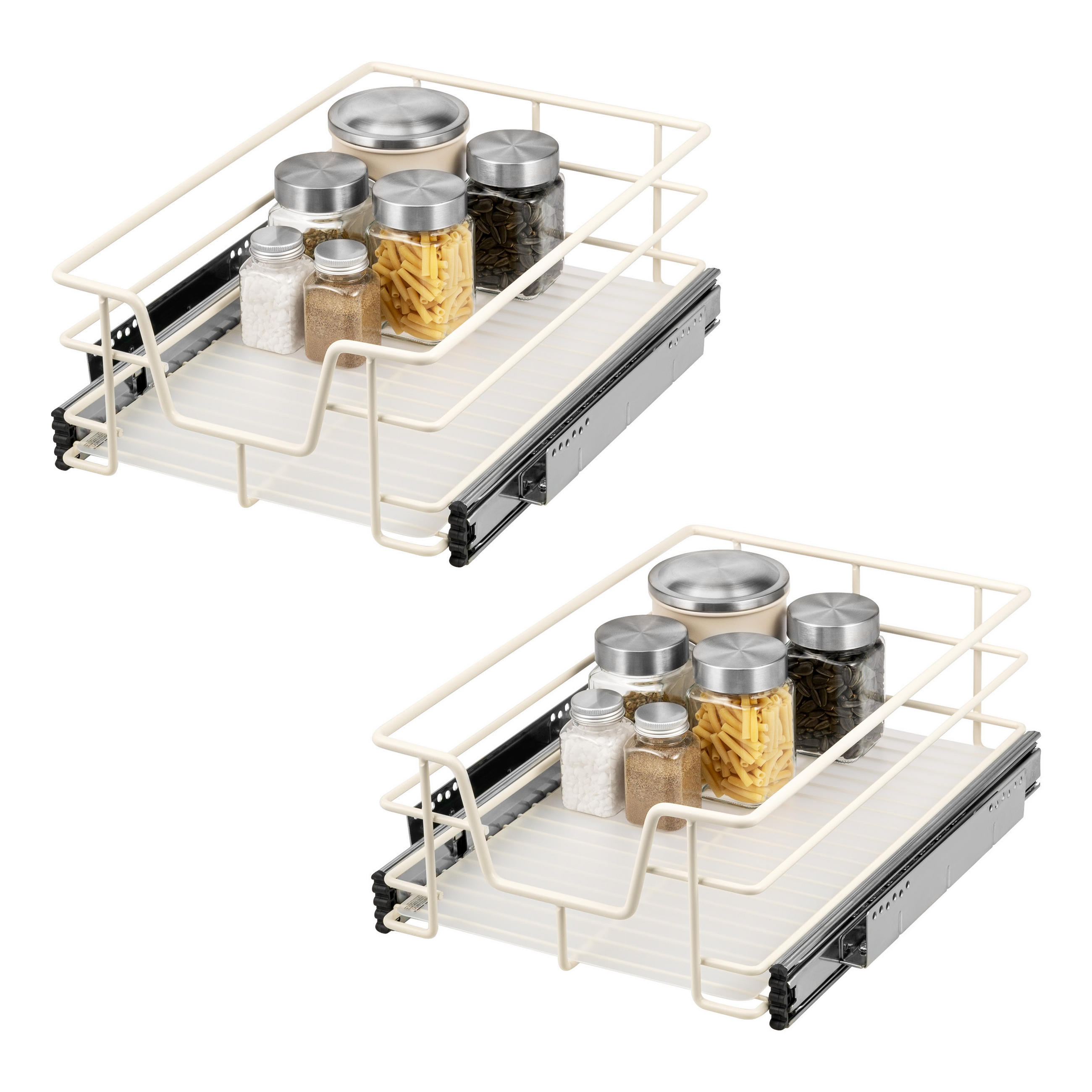 TELESKOPSCHUBLADEN (2er Set), für 40 cm Schrank, Metall, Cremeweiß - Chromfarben/Creme, Metall (37/14/44cm) - bremermann