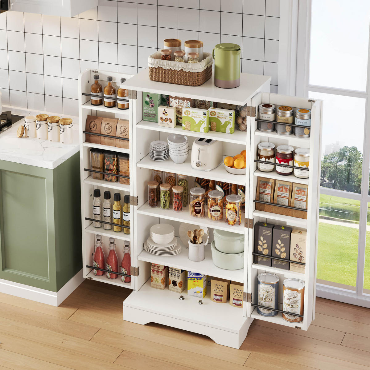 ANRICHTE Hochschrank 120/60/40 cm aus MDF mit LED-Sensorlicht und verstellbaren Einlegeböden Weiß - Weiß, Holzwerkstoff (60/120/40cm) - Modenvie