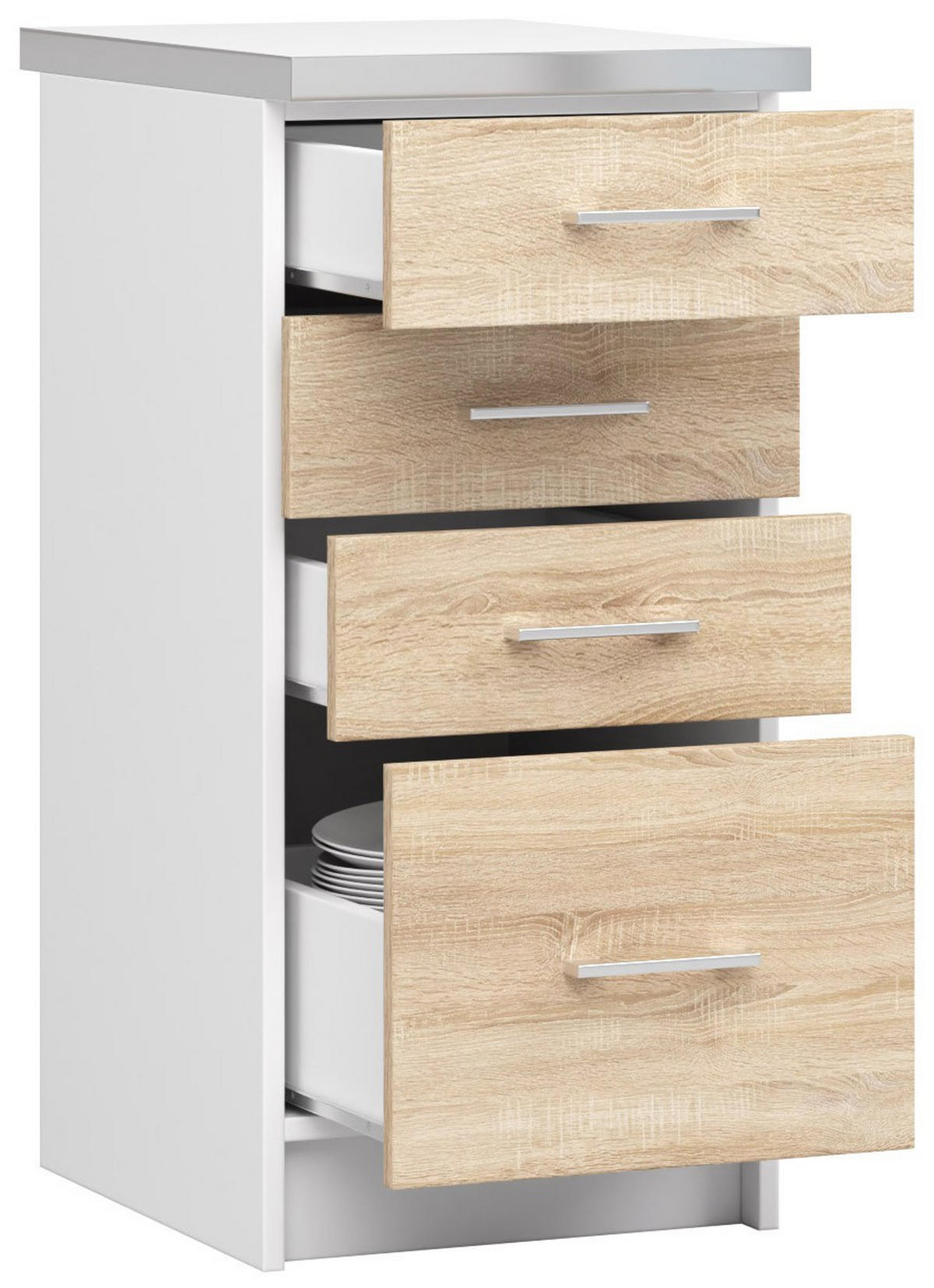 UNTERSCHRANK Weiß, Eiche Sonoma 82/40/44,5 - Weiß, Holzwerkstoff (40/82/44cm) - RAUMHIRSCH FURNITURE