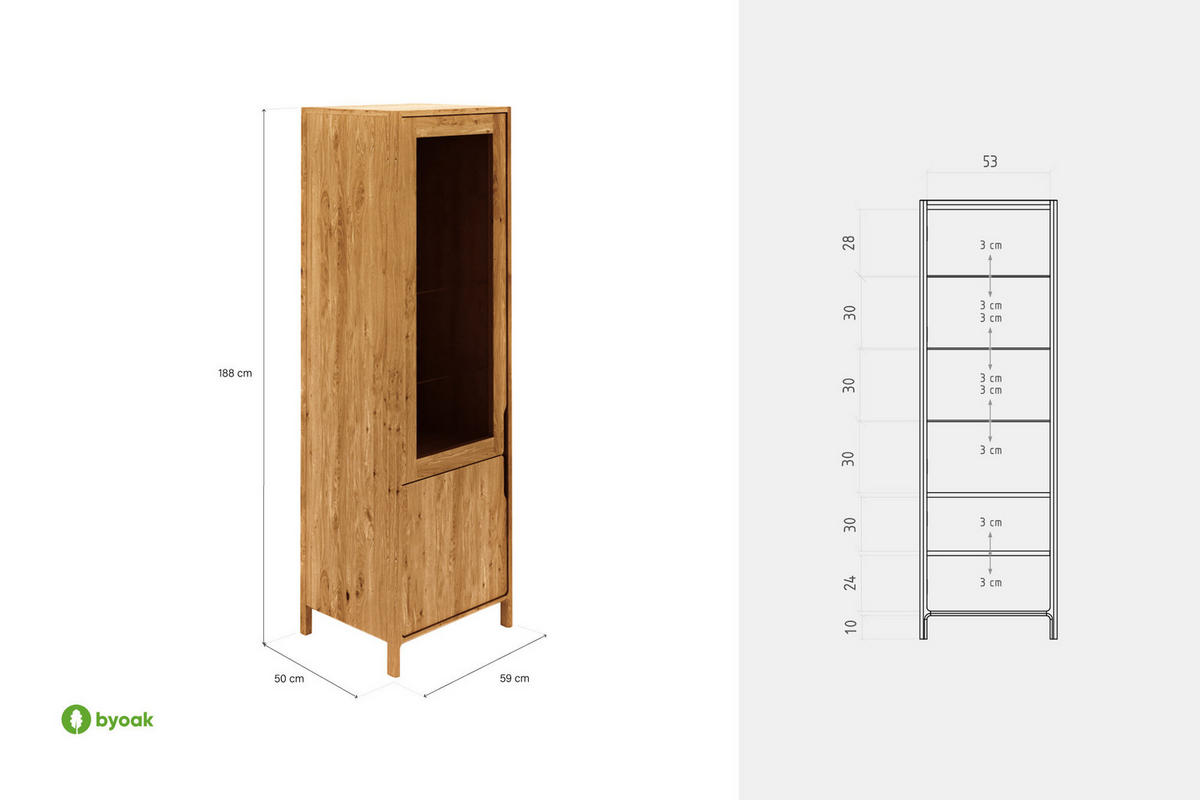 VITRINE PAUL Kernbuche - Kernbuche, Holz (59/188/50cm) - byoak