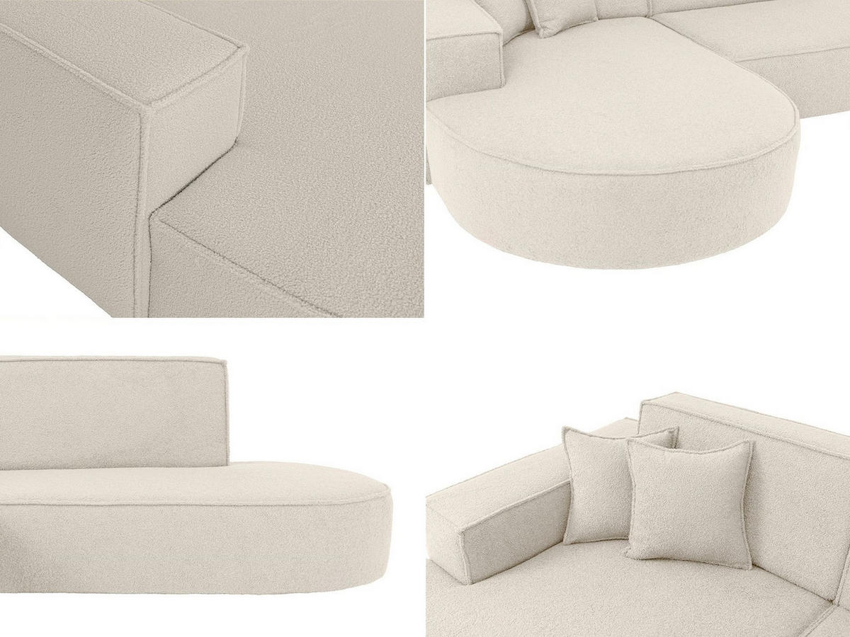 ECKSOFA Hana L-Form 3-Sitzer Ecke Links, Boucle, Creme 241/73/168 cm - Creme/Schwarz, Textil/Metall (241/168cm) - WFL GROUP