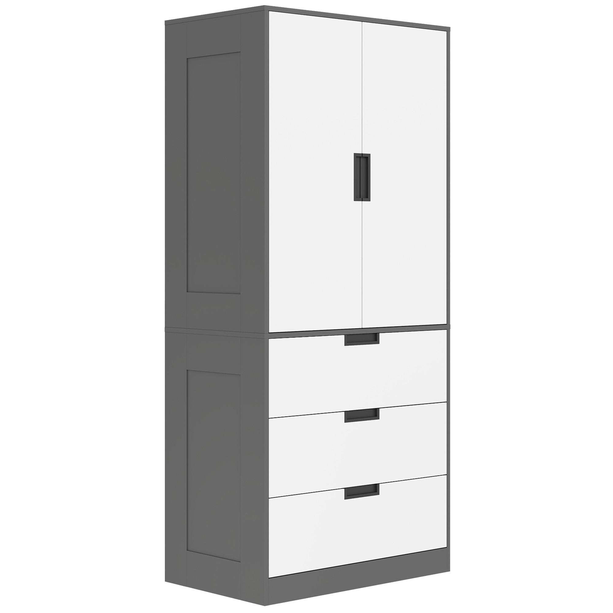 KLEIDERSCHRANK DE-17198 3 Schubladen & Soft-Close-Türen Grau - Grau, Holzwerkstoff (50/180/80cm) - ComfortXL
