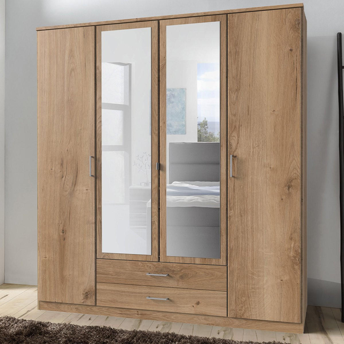 KLEIDERSCHRANK 2 Türen, 2 Spiegeltüren und 2 Schubladen - L179 cm - Eiche Artisan, Holzwerkstoff (58/199/179cm) - Calicosy