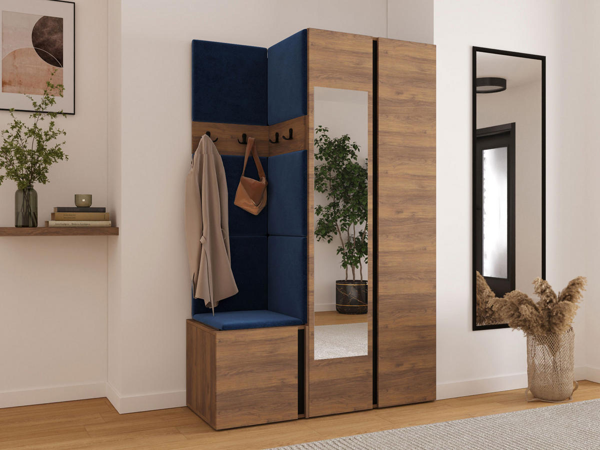 MOBILIER PENTRU HOL Orion XXVI - albastru/culoare lemn de nuc, material plastic/compozit lemnos (116/186/46cm) - MIRJAN24