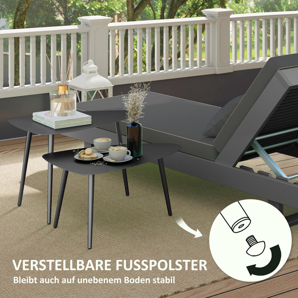 COUCHTISCH 2er-SET DE-07273 geometrisch und wetterfest Schwarz - Schwarz, Metall (65/45/45cm) - ComfortXL