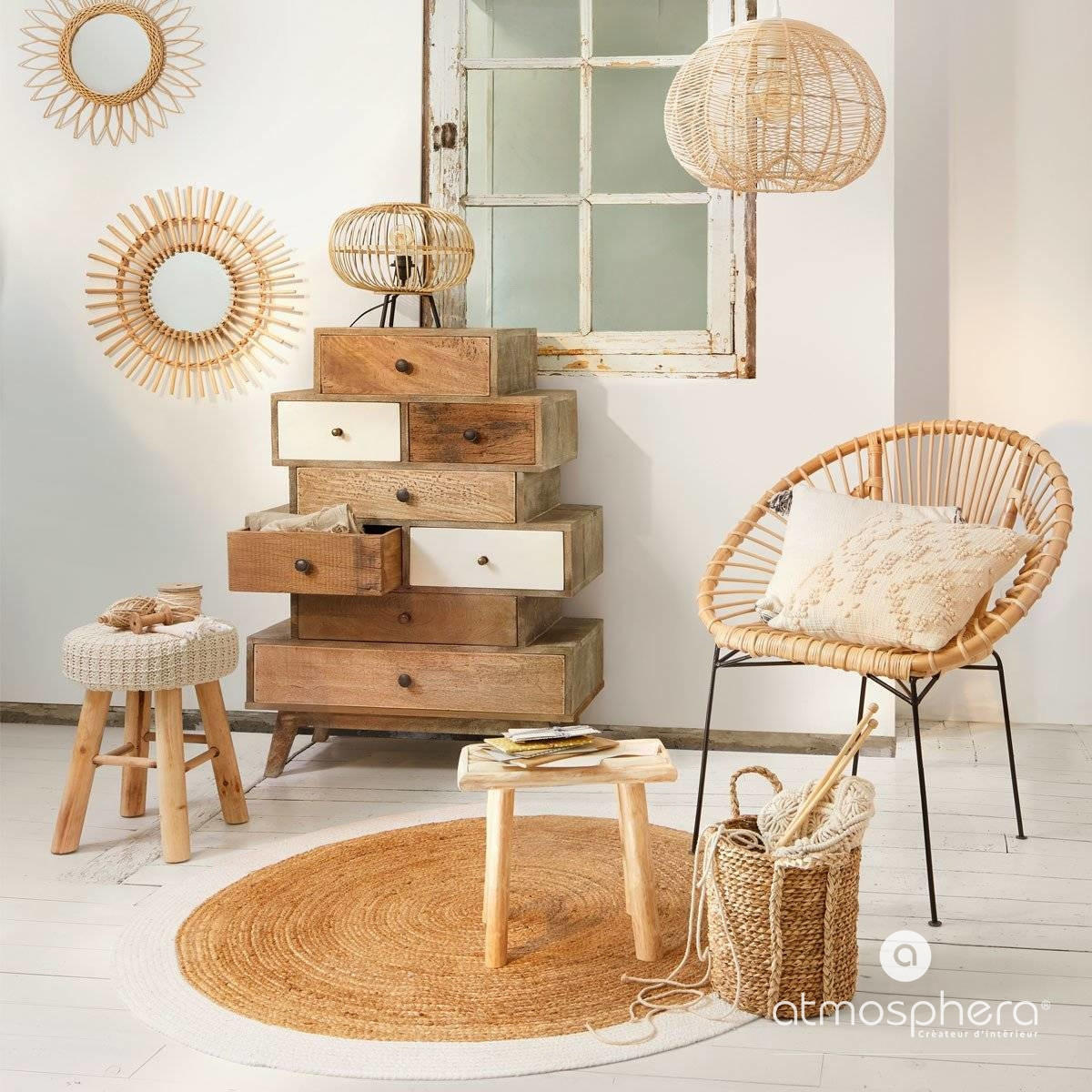 JUTETEPPICH Ø 120 cm - Weiß, Naturmaterialien (120/120cm) - Atmosphera Createur d´interieur