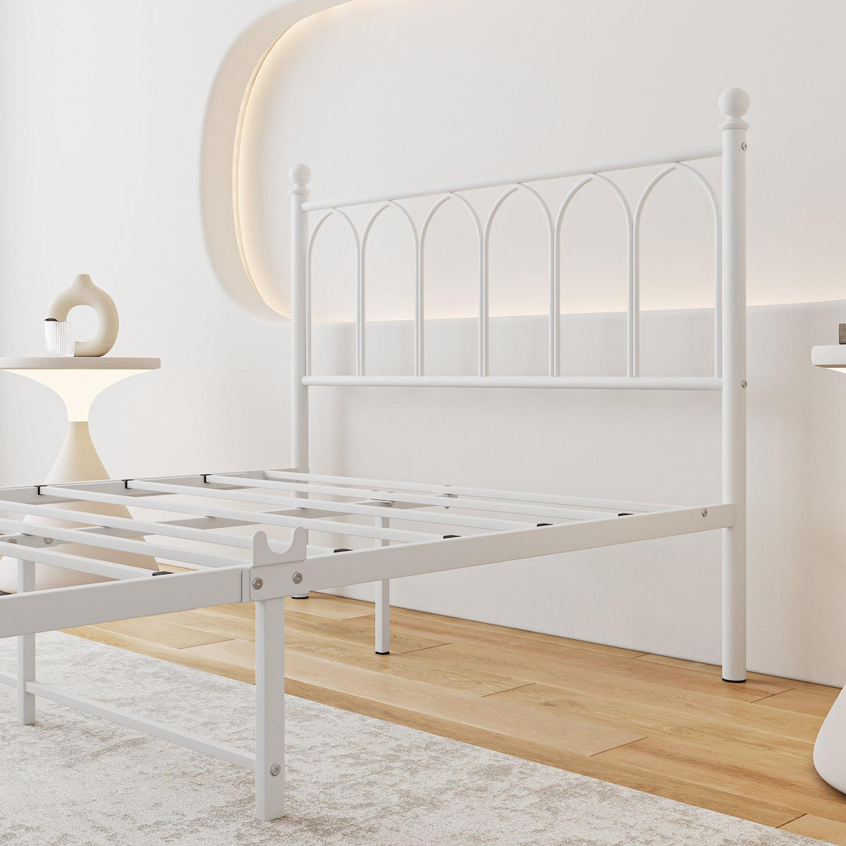 EINZELBETT 140/200 cm Weiß Bettgestell aus Metall - Weiß, Metall (140/200cm) - OKWISH