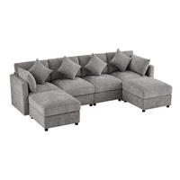 MODULARES Ecksofa 284/156,5/86 cm aus Chenille mit verstellbaren Armlehnen Grau - Grau, Textil (156.5/284cm) - Modenvie