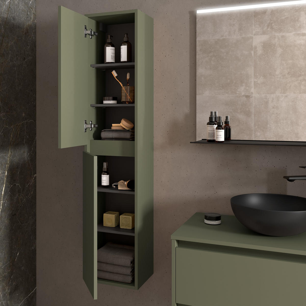 HOCHSCHRANK NOJA 1400 mm Green Satin - Akaziefarben/Grün, Holz/Holzwerkstoff (30/140/24cm) - Salgar
