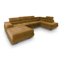 WOHNLANDSCHAFT CASONE R-S Gelb Velours-Stoff mit Schlaffunktion - Gelb, Holz (345/90/202cm) - MASSENO