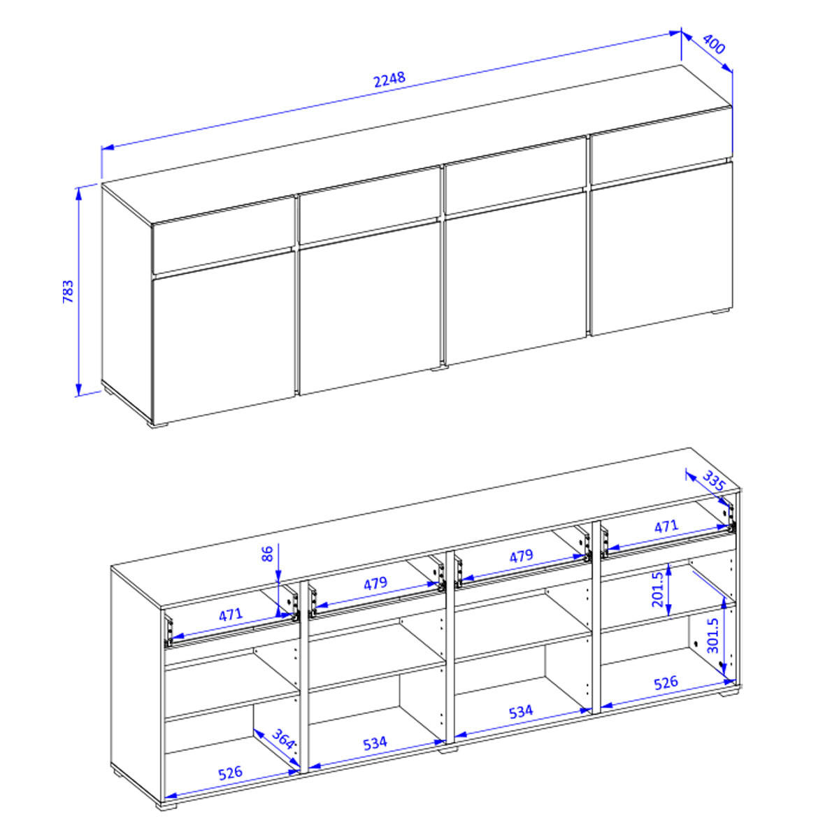 SIDEBOARD Lilia Bílá - bílá, kompozitní dřevo (225/78.5/40cm) - Petits-meubles