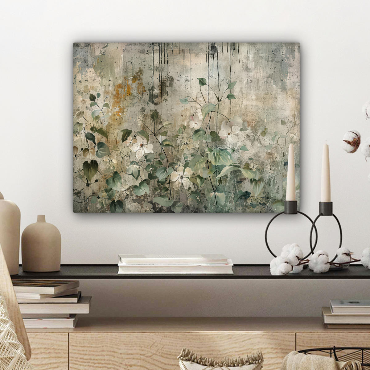 LEINWANDBILD - Blumen - Blätter - Abstrakt - Modern - 40x30 - Wanddeko - Grau, Textil (40/30cm) - MuchoWow