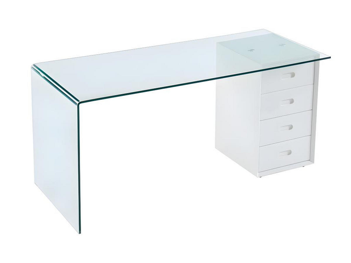 SCHREIBTISCH mit 4 Schubladen - Sicherheitsglas & MDF - MURIEL - Transparent, Glas (160/70/75cm) - Vente-Unique