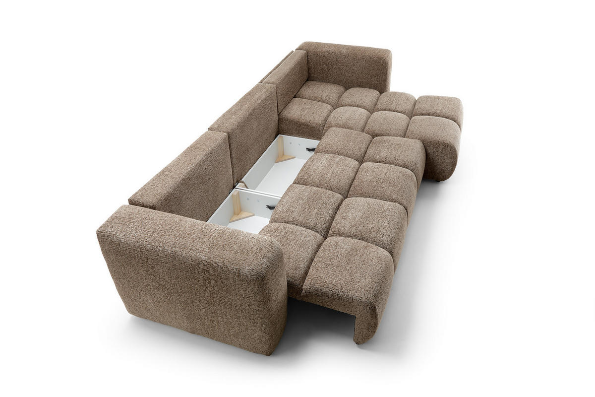 ECKSOFA ARTE 03 Braun Chenille mit Schlaffunktion - Braun, Holz (336/177cm) - MASSENO