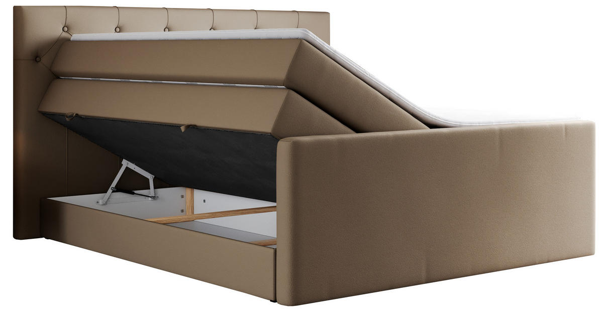 BOXSPRINGBETT KING VELEN 200/200 Braun Kunstleder - H3 - Braun, Holz/Textil (200/200cm) - MKS
