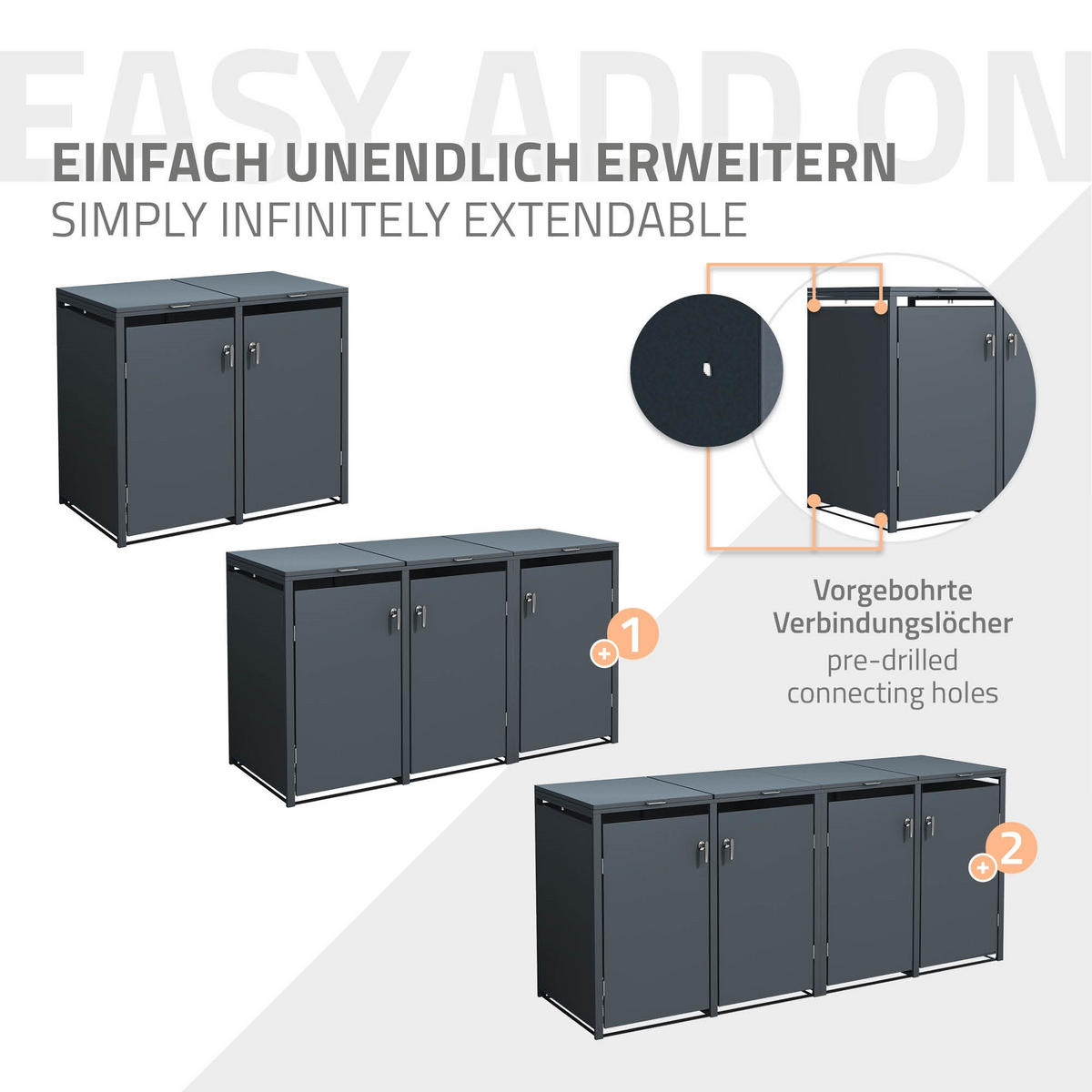 MÜLLTONNENBOX 4er Anthrazit - Anthrazit, Metall (80/116.3/264cm) - ML-DESIGN