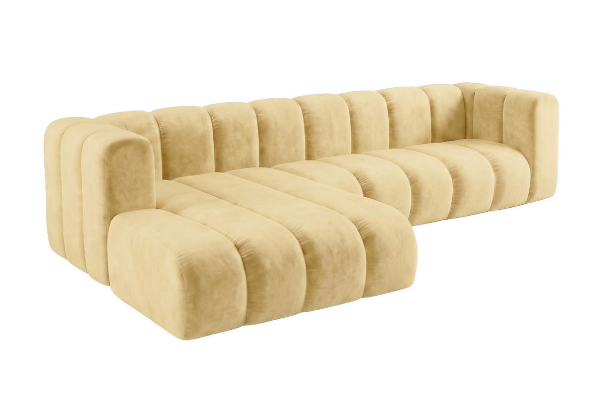 ECKSOFA Modulares In L-Form, Velvet-Stoff Riviera, Buttergelb, Links, GRAND 287 cm - Hellgelb, Holz (287/179cm) - Kaiser Möbel