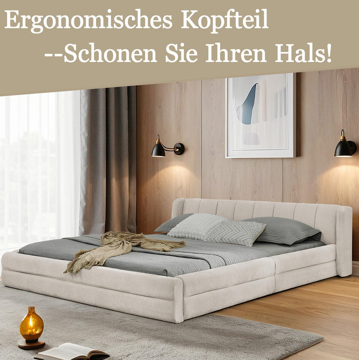 POLSTERBETT 160/200 cm mit ergonomischem Kopfteil und Chenillebezug, Beige - Beige, Kunststoff (160/200cm) - Redom