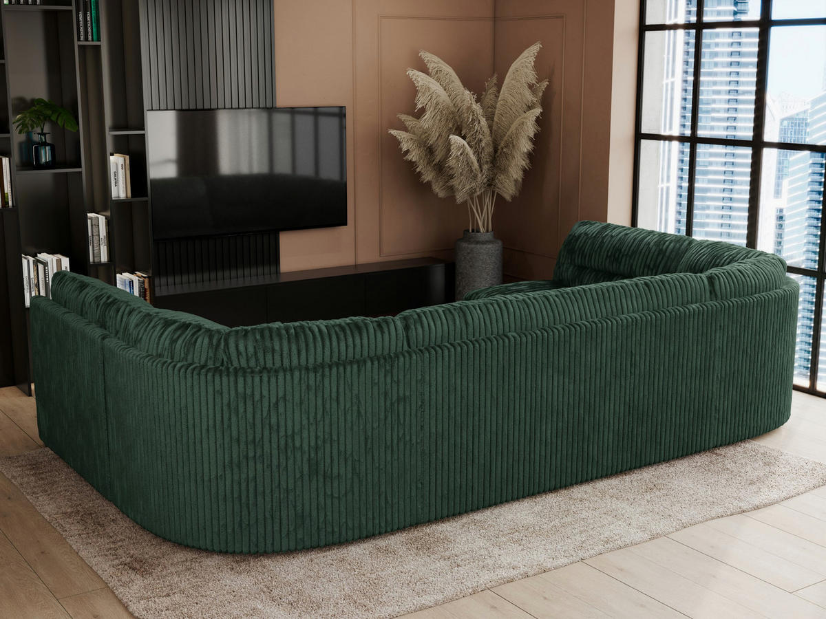 WOHNLANDSCHAFT COMODO U Grün Cord - Silberfarben/Grün, Textil/Metall (340/93/206cm) - MKS