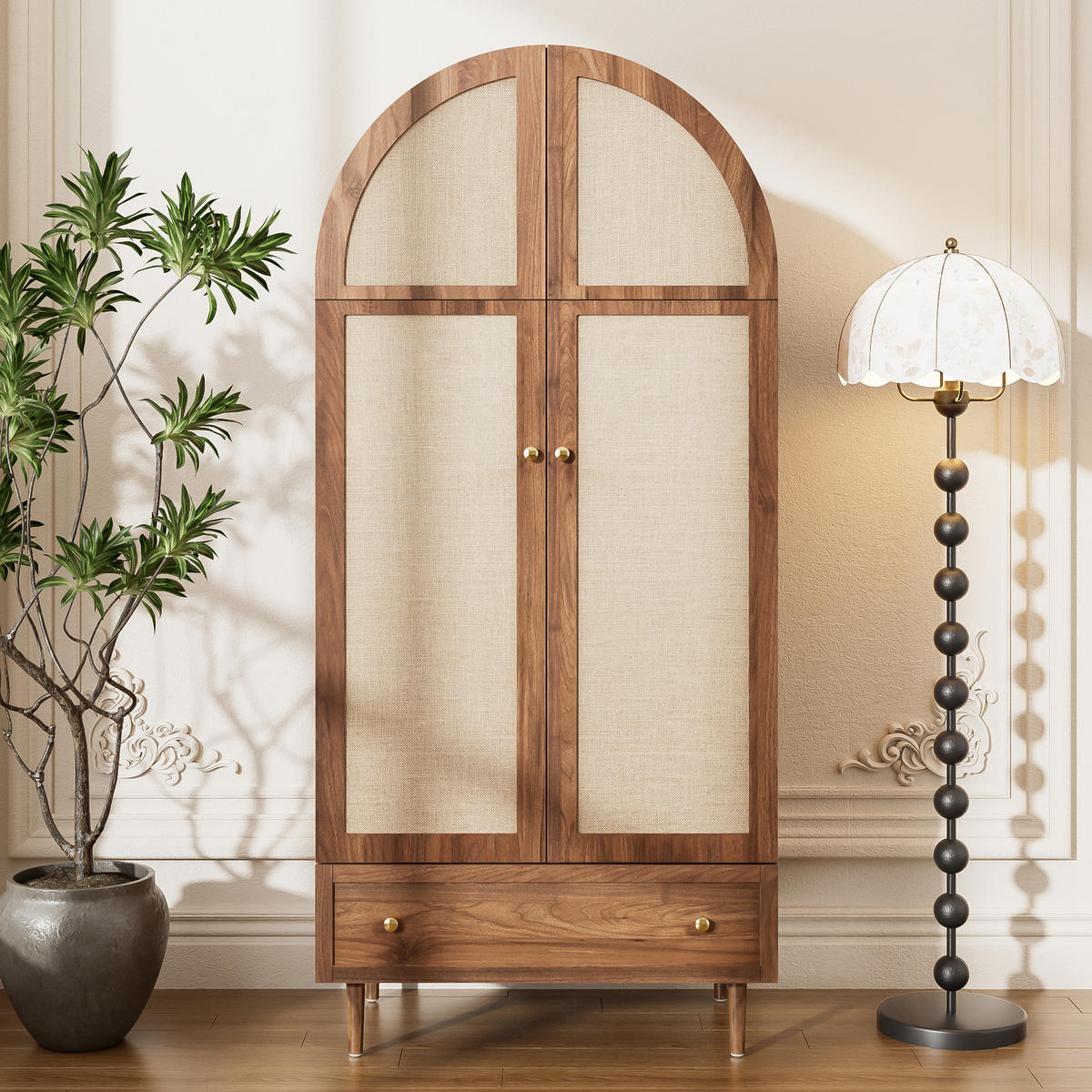 KLEIDERSCHRANK Holz Stoff Türen - Naturfarben, Holz (50/175/79cm) - LEBENLANG