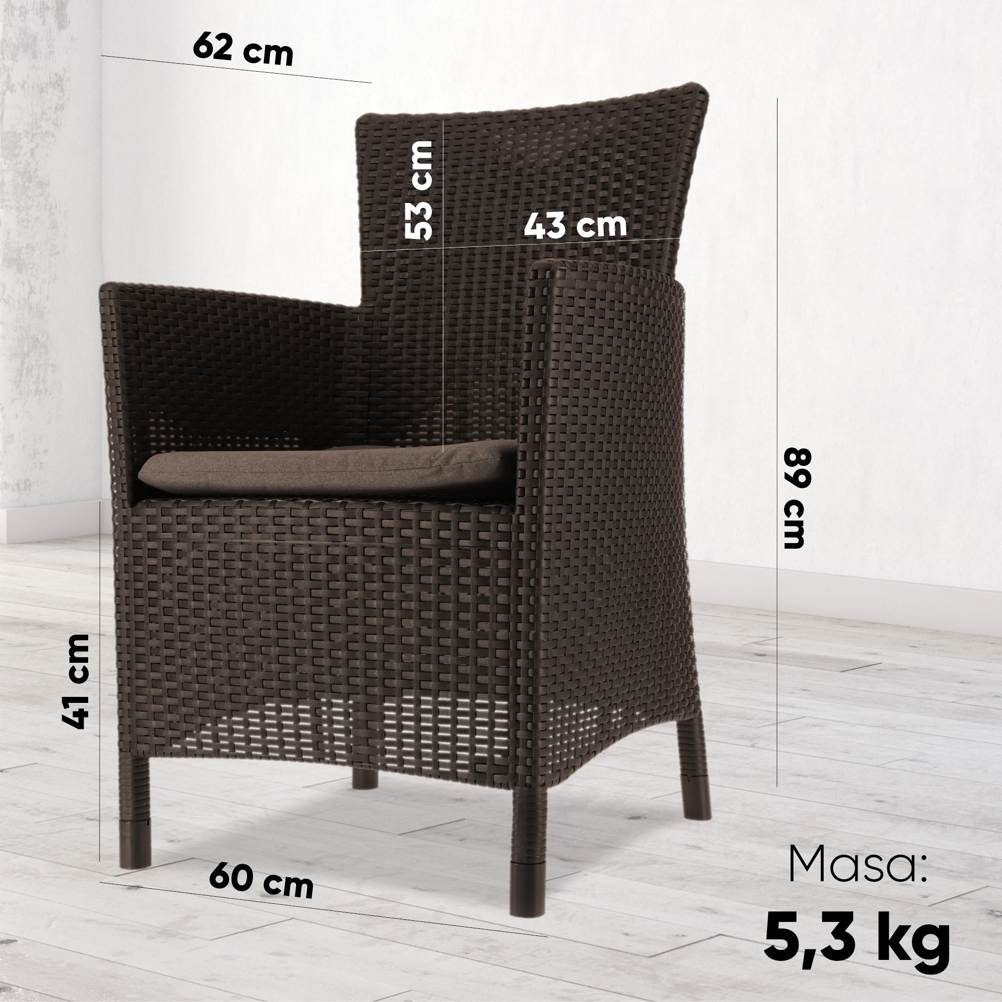GARTENSESSEL mit Kissen Braun - Braun, Kunststoff (60/62cm) - KADAX