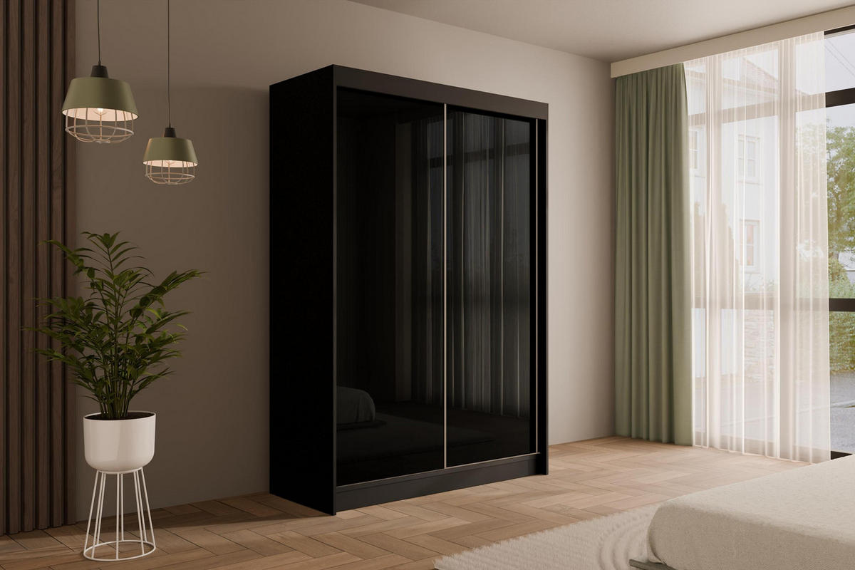 KLEIDERSCHRANK PEKA - 120 cm - Schwarz - Schwarz, Holzwerkstoff (120/215/61cm) - ALTDECOR