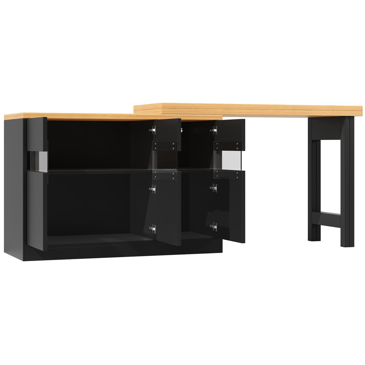 BARTISCH 360° Drehbar 120-180cm LED Stauraum - Schwarz, Holzwerkstoff (40/120/75.8cm) - FLIEKS