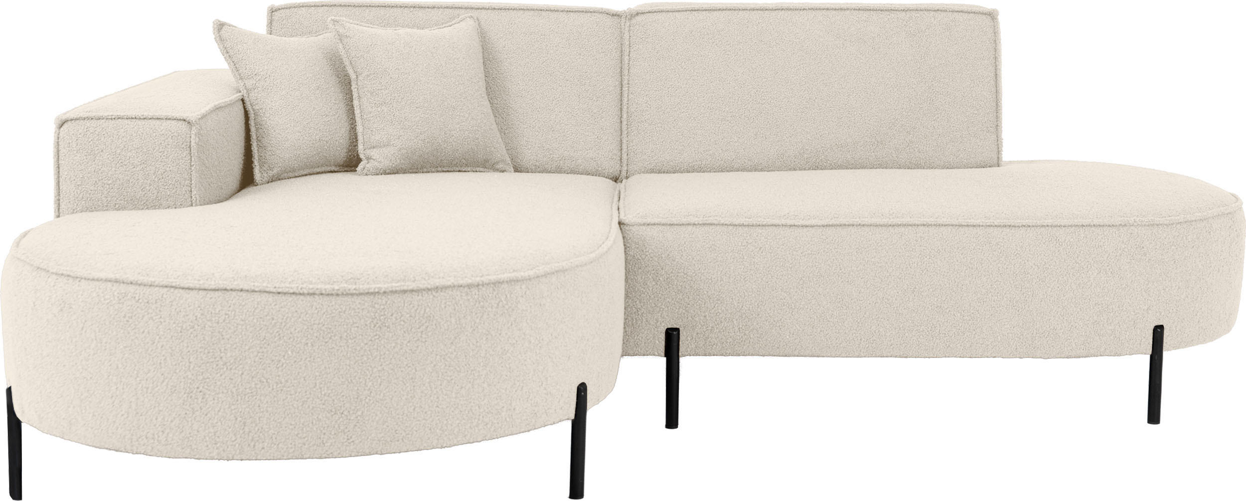 ECKSOFA Hana Loft 3-Sitzer Ecke Links, Boucle, Creme 241/80/168 cm - Schwarz/Weiß, Textil/Metall (241/168cm) - WFL GROUP