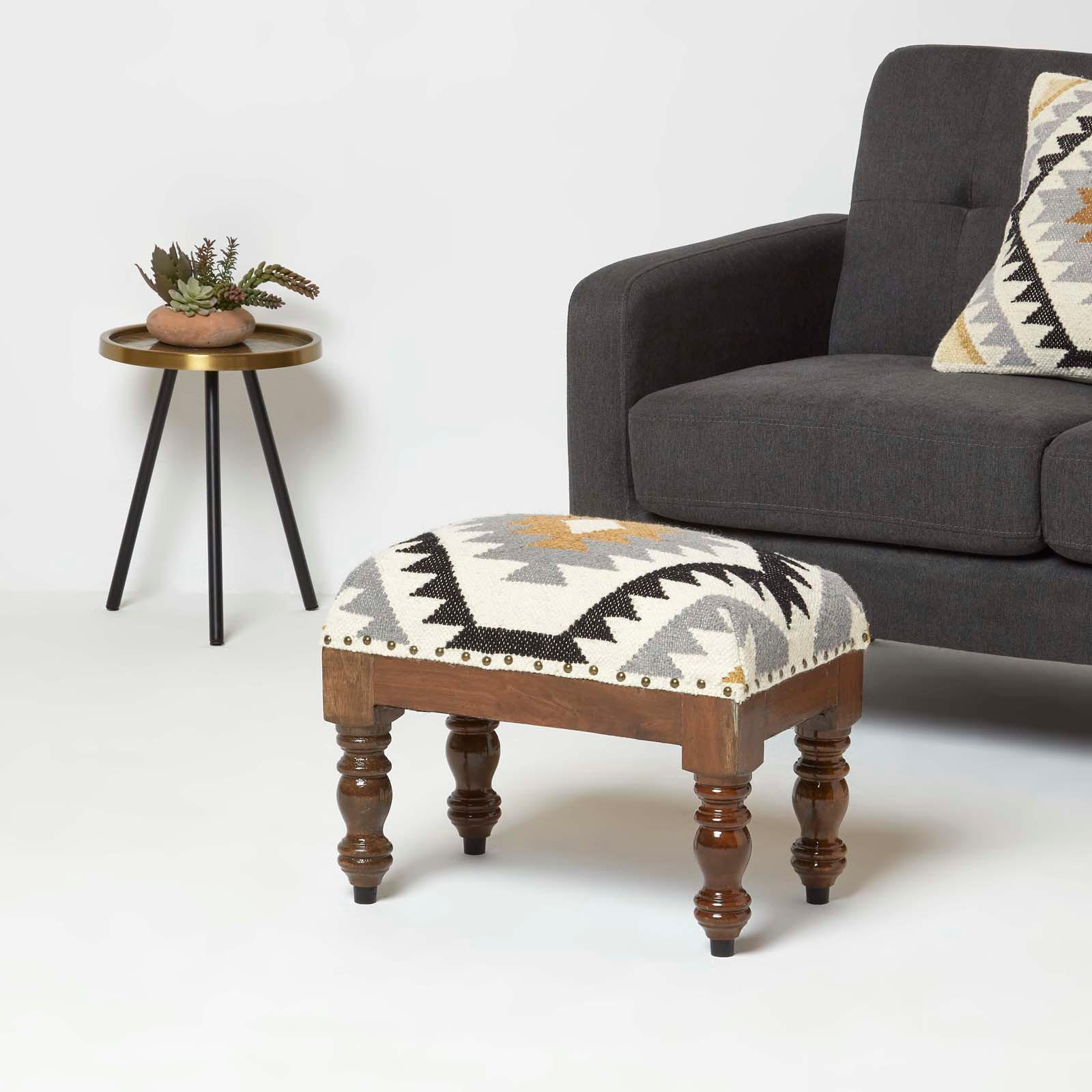 KELIM-HOCKER Agra mit Holzbeinen, Ethno-Muster, 50/40/30 cm - Multicolor, Textil (30/40/50cm) - Homescapes