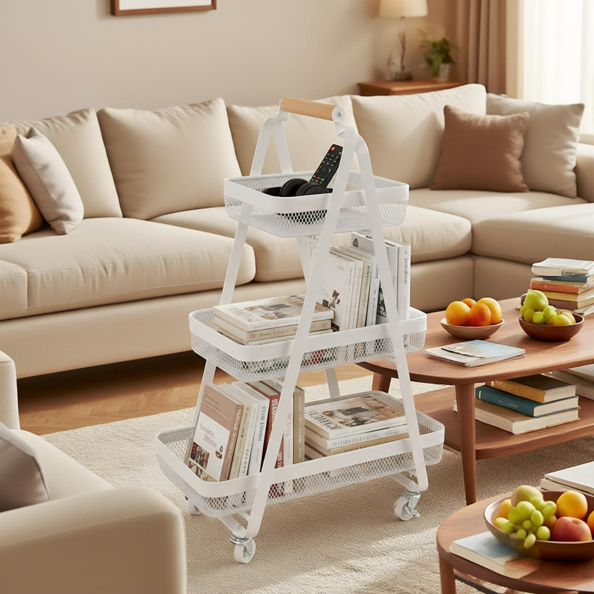 ROLLWAGEN - Weiß, Holz/Metall (57/84.5/31cm) - Relaxdays