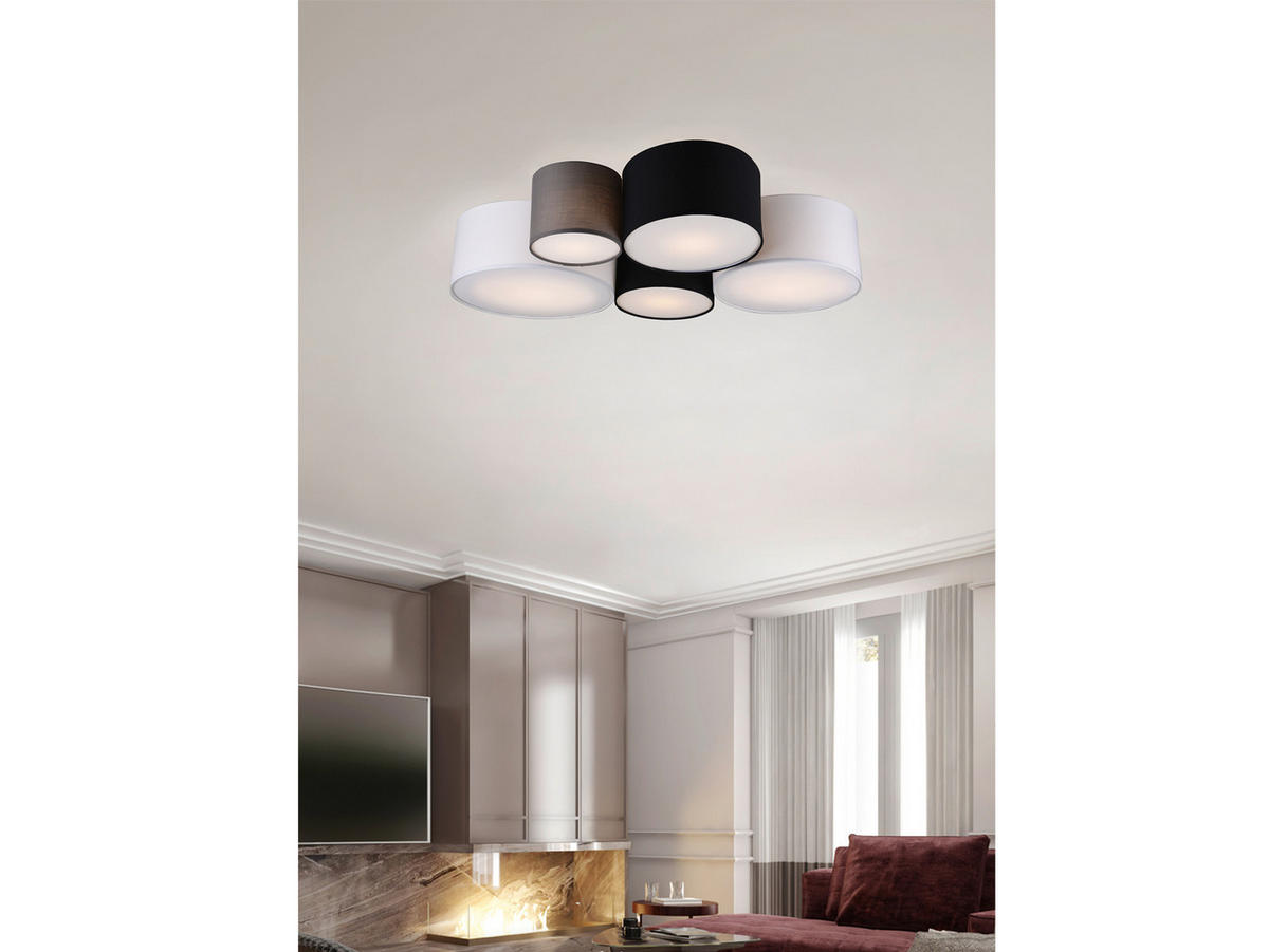LED-DECKENLEUCHTE 5x Stoff Lampenschirmen Grau, Schwarz, Weiß, Breite 90cm - Schwarz/Weiß, Textil (70/90/21cm) - meineWunschleuchte