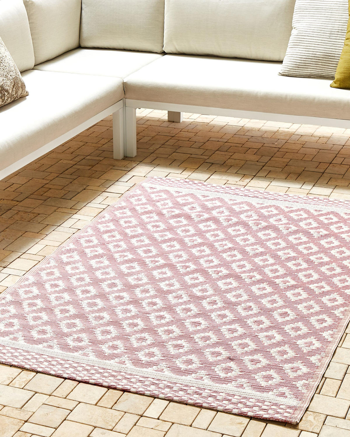 OUTDOORTEPPICH Thane 180/120 cm - Pink/Weiß, Kunststoff (120/180cm) - Beliani