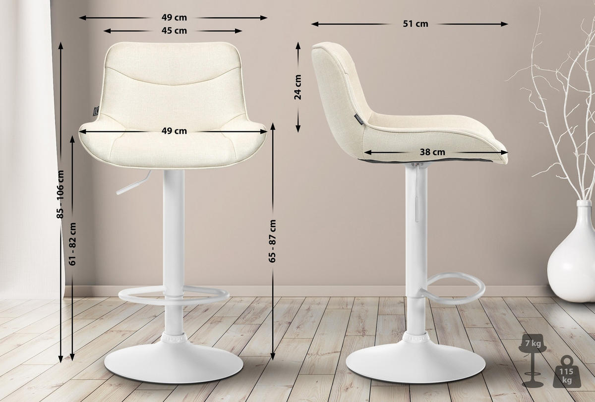 BARHOCKER Vonore Stoff 85-106x49x51 cm creme - Creme, Textil (49/85/51cm) - furnicato