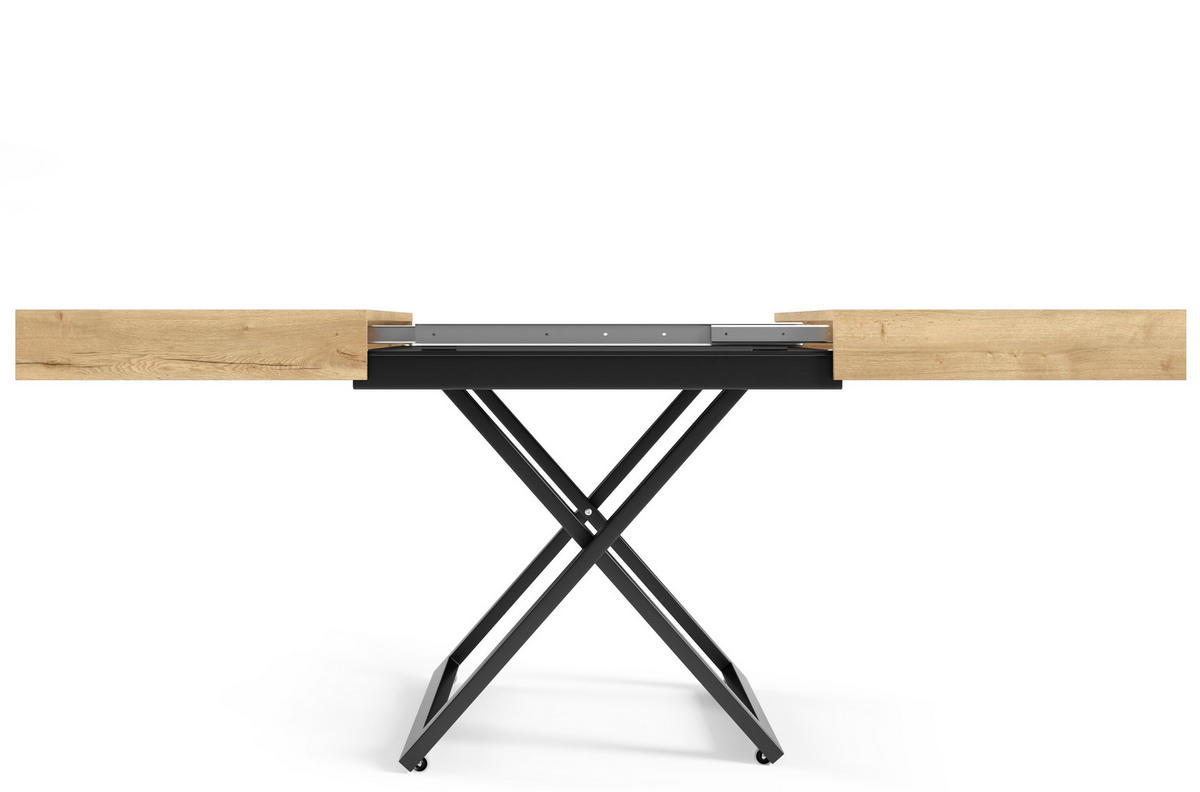 ESSTISCH UND COUCHTISCH IN EINEM Elano Halifax Eiche - Hellbraun/Schwarz, Holz/Metall (80/200/80cm) - S-Style Möbel