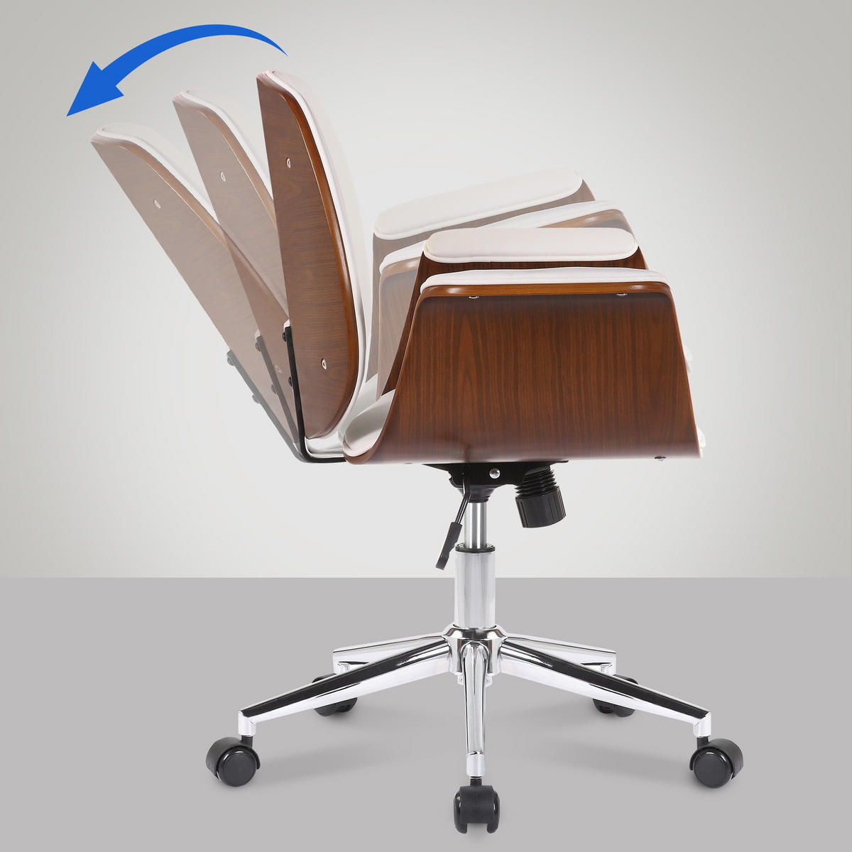 DREHSTUHL Holz walnuss/weiß - Chromfarben/Walnussfarben, Holz/Textil (69/82/62cm) - CLP