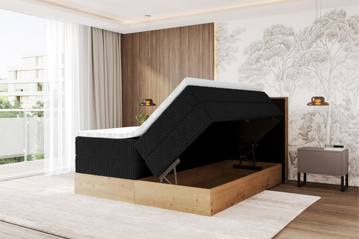 BOXSPRINGBETT LOLLI9 -KING 200x200 - H3/H4 Schwarz - Schwarz, Holzwerkstoff (200/200cm) - ALTDECOR