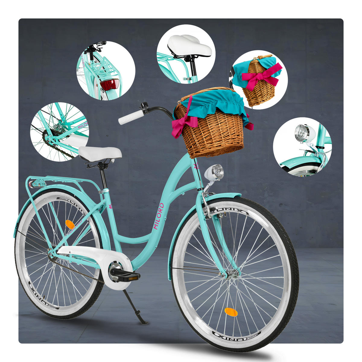 CITY-FAHRRAD Milord mit Weidenkorb, 28 Zoll, Blau, 1-Gang - Blau, Metall (46cm) - Milordbikes