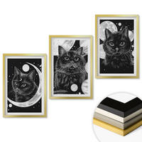 WANDBILDER 3er Set - 40x60 cm Goldrahmen - Schwarze Katzen, Mond, Weltraum - Goldfarben, Kunststoff (40/60cm) - ArtPrintCave