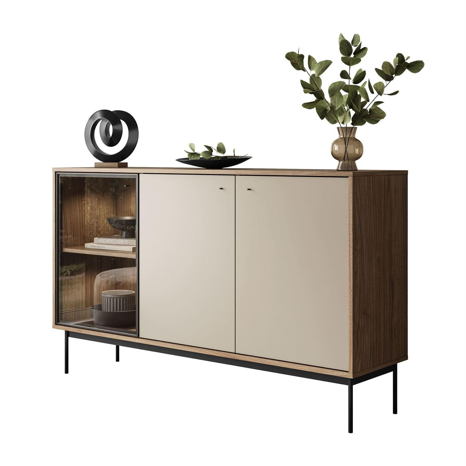 KOMMODE ISA 3D, dreitürig mit LED-Beleuchtung - Eichefarben, Holzwerkstoff (151/90/40cm) - Lookway