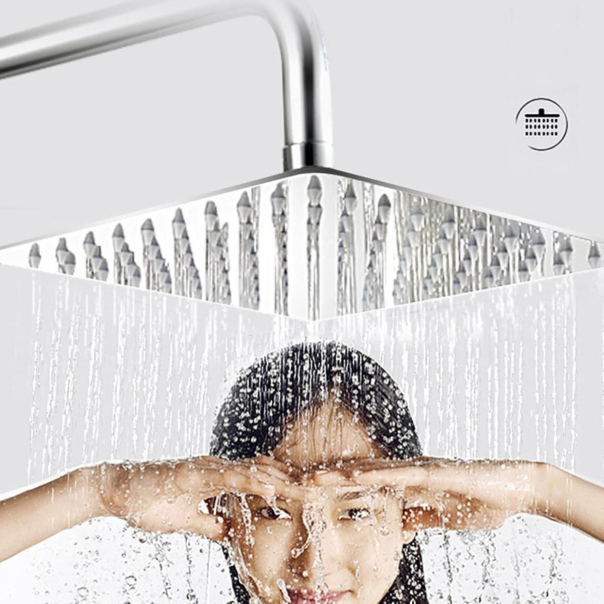 REGENDUSCHE 30 cm Quadratisch Edelstahl Silber Anti-Kalk-Düsen Hochdruck - Silberfarben, Metall (30.5/12.7/30.5cm)