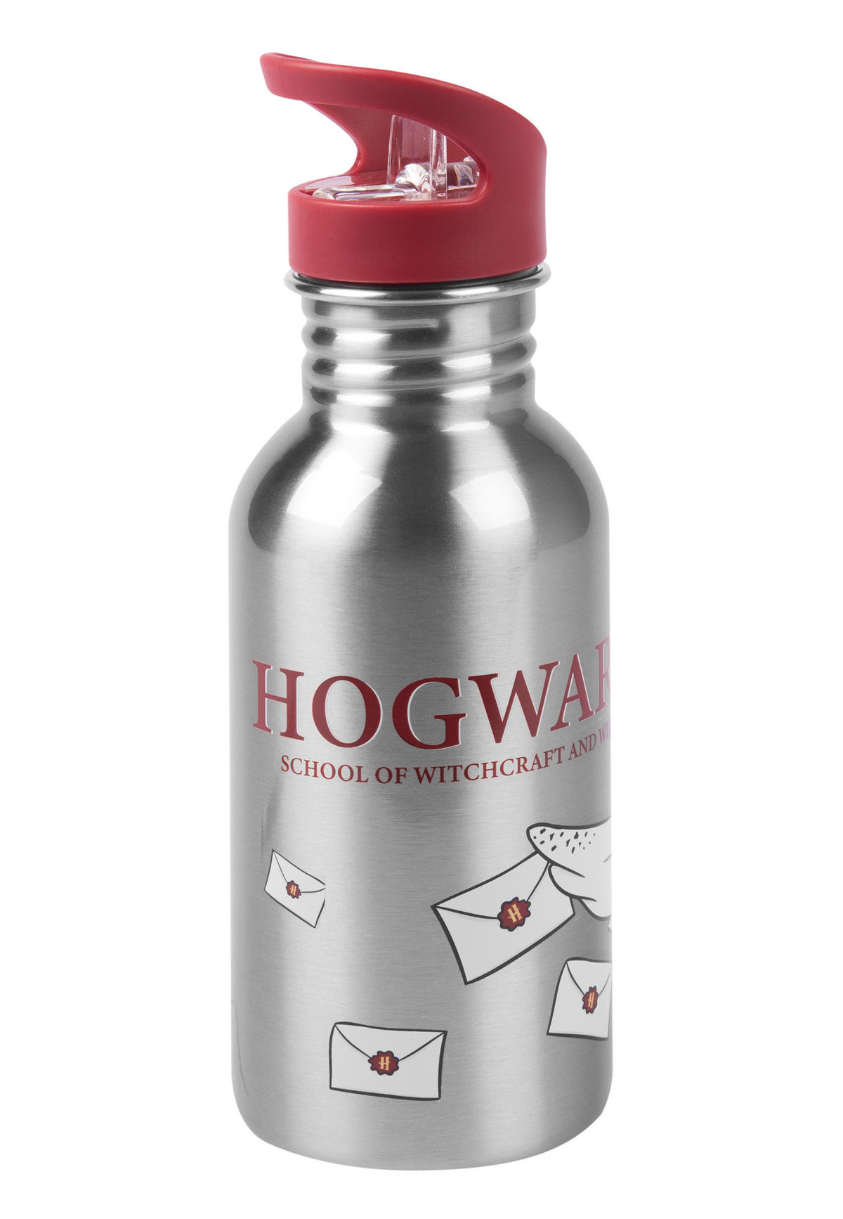 TRINKFLASCHE Harry Potter Hedwig Hogwarts Silber 500 ml - Grau, Metall (0.5L) - United Labels